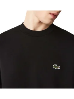 Sweat en coton mélangé noir uni avec une coupe droite et un col rond