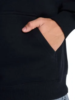 Sweat en coton mélangé noir uni avec une coupe droite et une capuche