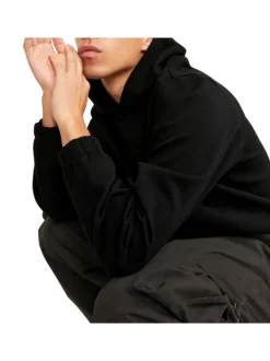 Sweat en coton mélangé noir uni coupe droite avec un col à capuche