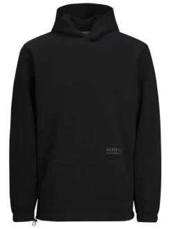 Sweat en coton mélangé noir uni coupe droite avec un col à capuche