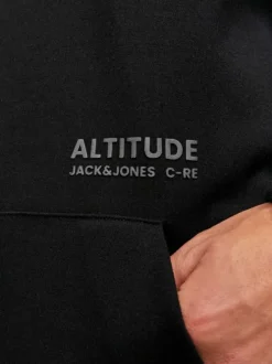 Sweat en coton mélangé noir uni coupe droite avec un col à capuche