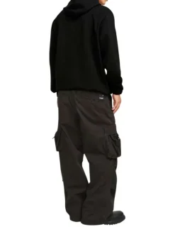 Sweat en coton mélangé noir uni coupe droite avec un col à capuche