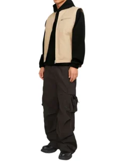 Sweat en coton mélangé noir uni coupe droite avec un col à capuche