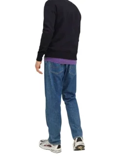 Sweat en coton mélangé noir uni coupe droite avec un col montant