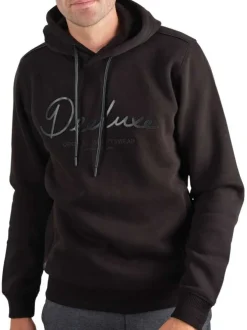 Sweat en coton mélangé noir uni à coupe droite et col à capuche