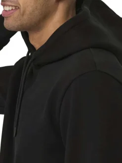 Sweat en coton mélangé noir uni à coupe droite et col à capuche avec cordon