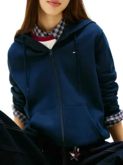 Sweat en coton mélangé nuit uni avec une coupe droite et un col à capuche