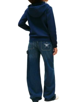 Sweat en coton mélangé nuit uni avec une coupe droite et un col à capuche