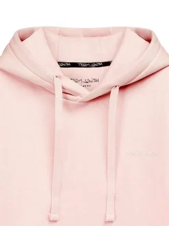 Sweat en coton mélangé rose à coupe droite pourvu d'un col à capuche