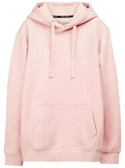 Sweat en coton mélangé rose à coupe droite pourvu d'un col à capuche
