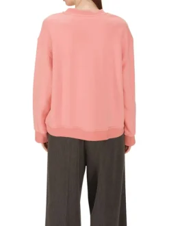 Sweat en coton mélangé rose imprimé avec une coupe ample et un col rond