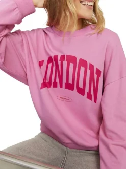 Sweat en coton mélangé rose imprimé à manches oversizes et à coupe droite