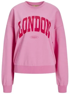 Sweat en coton mélangé rose imprimé à manches oversizes et à coupe droite