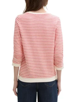 Sweat en coton mélangé rouge à rayures blanches à coupe droite et col rond large