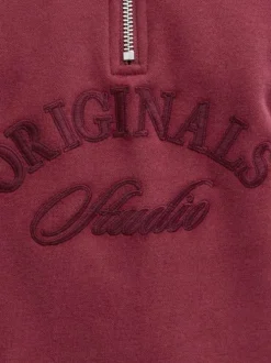 Sweat en coton mélangé rouge uni avec une coupe droite et un col camionneur