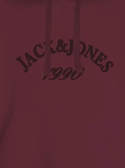 Sweat en coton mélangé rouge uni avec une coupe droite et un col à capuche