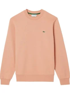 Sweat en coton mélangé saumon uni avec une coupe droite et logo iconique