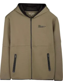 Sweat en coton mélangé taupe à coupe droite pourvu d'un col à capuche