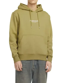 Sweat en coton mélangé tilleul uni avec une coupe droite et une poche kangourou
