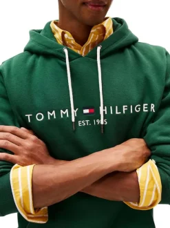 Sweat en coton mélangé vert avec une coupe droite et un col à capuche
