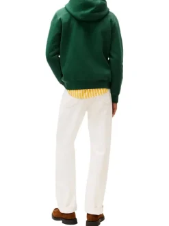 Sweat en coton mélangé vert avec une coupe droite et un col à capuche