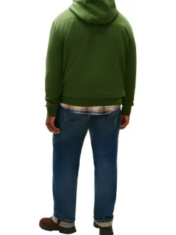 Sweat en coton mélangé vert uni avec une coupe droite et un col à capuche