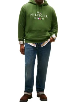 Sweat en coton mélangé vert uni avec une coupe droite et un col à capuche
