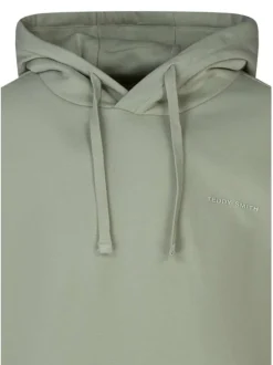 Sweat en coton mélangé vert uni avec une coupe droite et une capuche