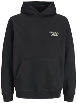Sweat en coton noir à coupe droite pourvu d'un col à capuche
