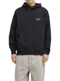 Sweat en coton noir à coupe droite pourvu d'un col à capuche