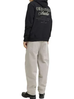 Sweat en coton noir à coupe droite pourvu d'un col à capuche