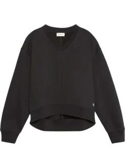 Sweat en coton noir uni avec logo à coupe droite et à col V