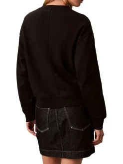 Sweat en coton noir uni avec logo à coupe droite et à col V