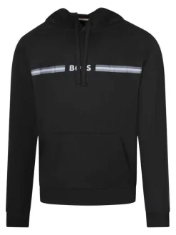 Sweat en coton noir uni avec une coupe droite et un col à capuche