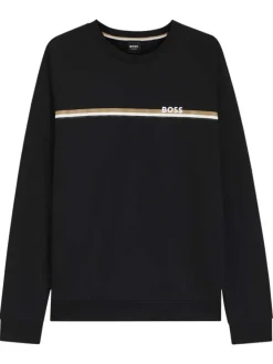 Sweat en coton noir uni avec une coupe droite et un col rond