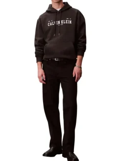Sweat en coton noir uni avec une coupe droite et une capuche