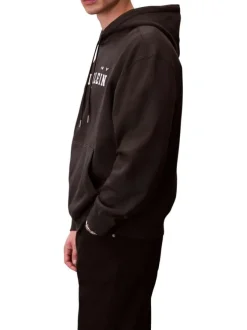 Sweat en coton noir uni avec une coupe droite et une capuche