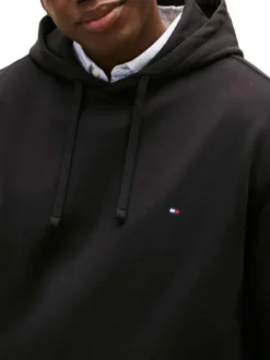 Sweat en coton noir uni avec une coupe droite et une poche kangourou