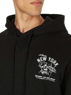 Sweat en coton noir uni coupe droite avec un col à capuche et imprimé pizzaiolo