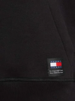 Sweat en coton noir uni coupe droite avec un col à capuche et étiquette