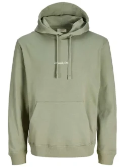 Sweat en coton olive à coupe droite pourvu d'un col à capuche