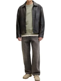 Sweat en coton olive pourvu d'un col rond et de manches longues