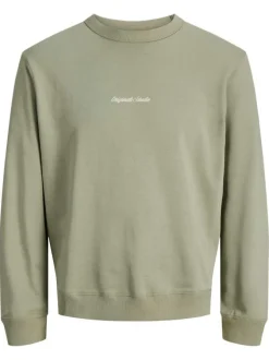 Sweat en coton olive pourvu d'un col rond et de manches longues