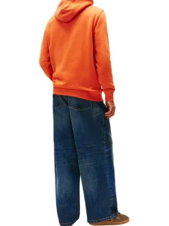 Sweat en coton orange uni avec un col à capuche et une coupe droite