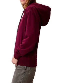 Sweat en coton prune uni avec une coupe droite et une capuche