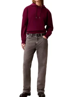 Sweat en coton prune uni avec une coupe droite et une capuche