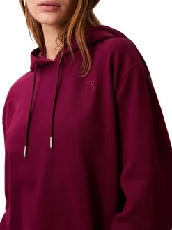 Sweat en coton prune uni avec une coupe droite et une capuche