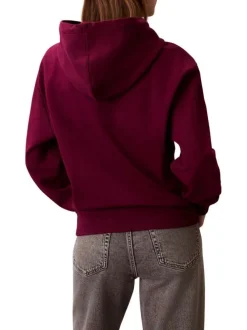 Sweat en coton prune uni avec une coupe droite et une capuche