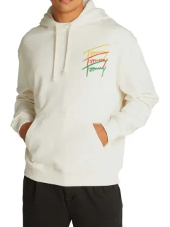 Sweat en coton régénératif écru à imprimé signature avec coupe droite et capuche