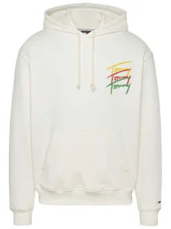 Sweat en coton régénératif écru à imprimé signature avec coupe droite et capuche